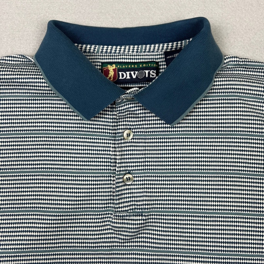 Divots Men's Large Blue Striped Pima Mercerized Cotton Golf Polo Shirt - Picture 2 of 8